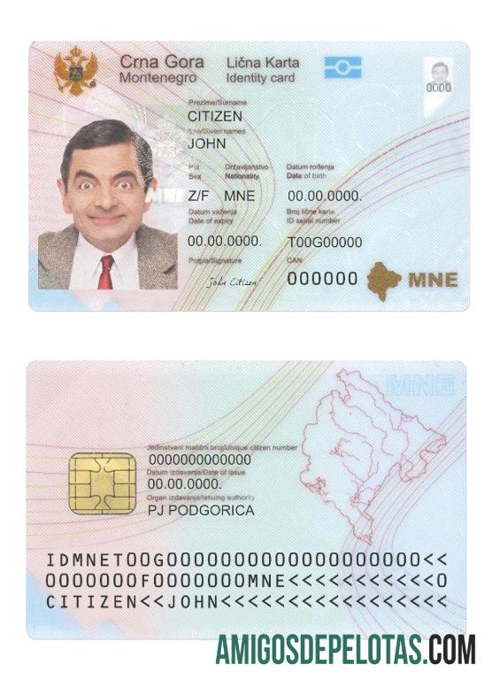 Modelo de carteira de identidade de Montenegro